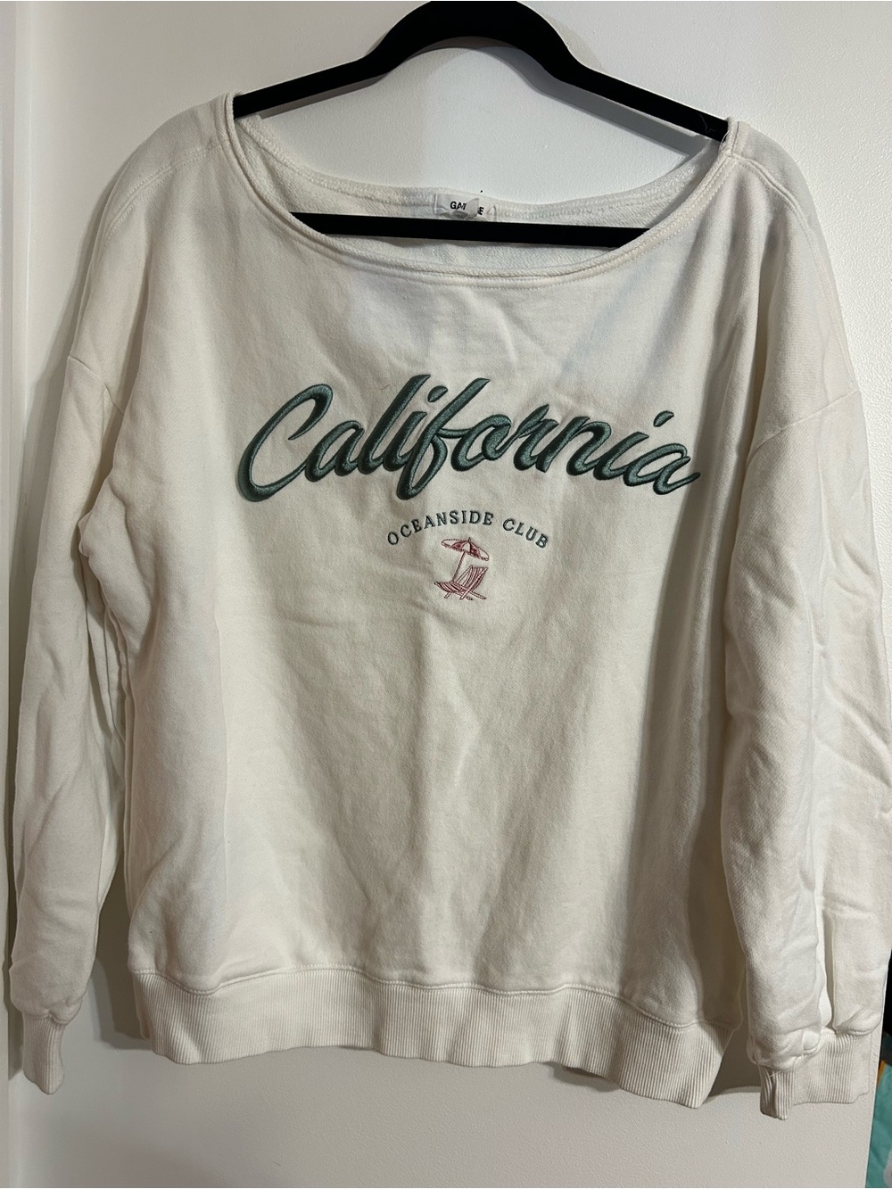 Garage Cream Crewneck Sweatshirt with Green Script